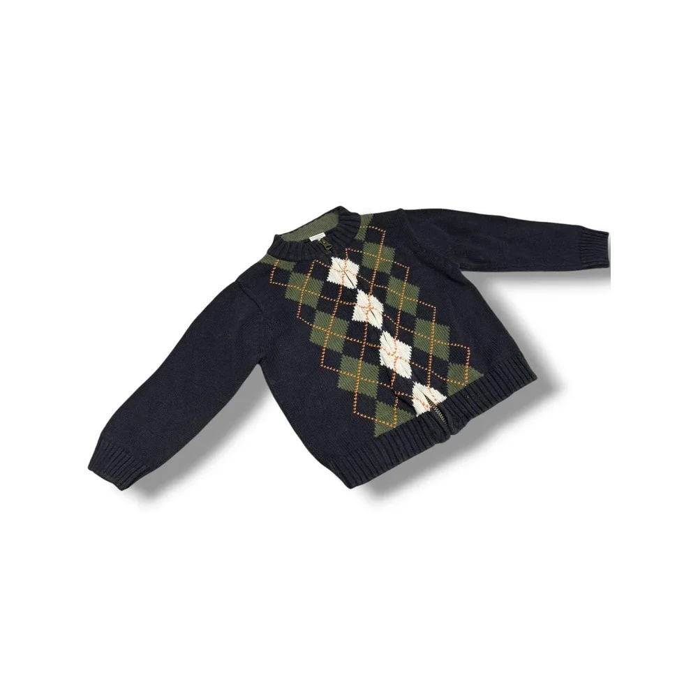 Gymboree Canine Academy Argyle Zip Front Cardigan Sweater Boys 2T Cotton